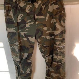 INC Utility Chic Camoflage Embellished Capris ties